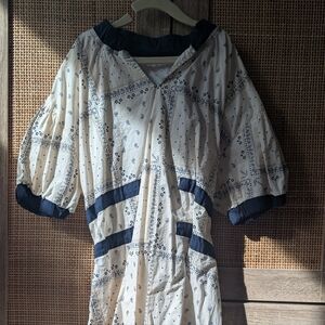 Patterned Cream and Navy Dress